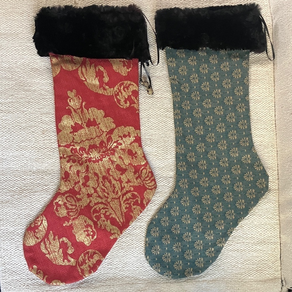 Elegant vintage look Holiday Christmas Stockings with faux fur